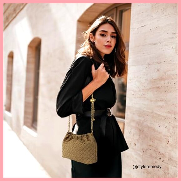 Woven Suede Vegan Leather Crossbody Hobo Bag with Adjustable Strap - Picture 2 of 7